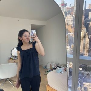 Loft embroidery tank top cami in navy blue size S Petite